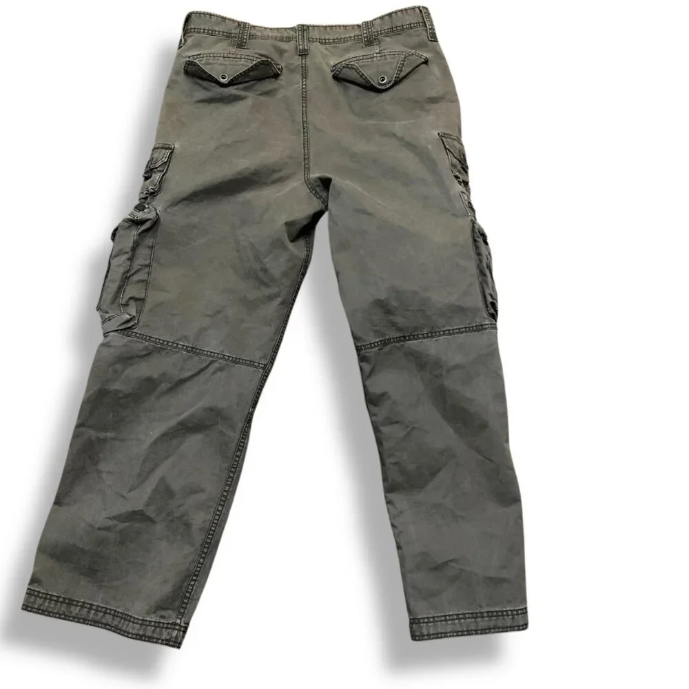 Old Navy Mena Gray Cargo Pants Multiple Pockets Relaxed Fit Sz 34.5 100% Cotton‎